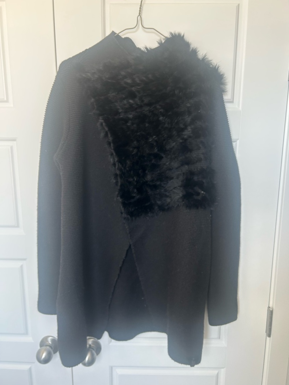 RUDSAK Black Knit Coat with real fur Front Panel